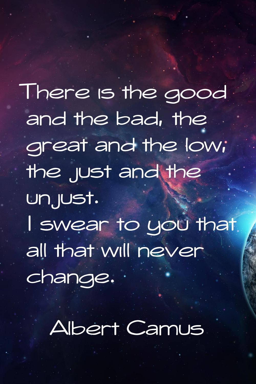 There is the good and the bad, the great and the low, the just and the unjust. I swear to you that 
