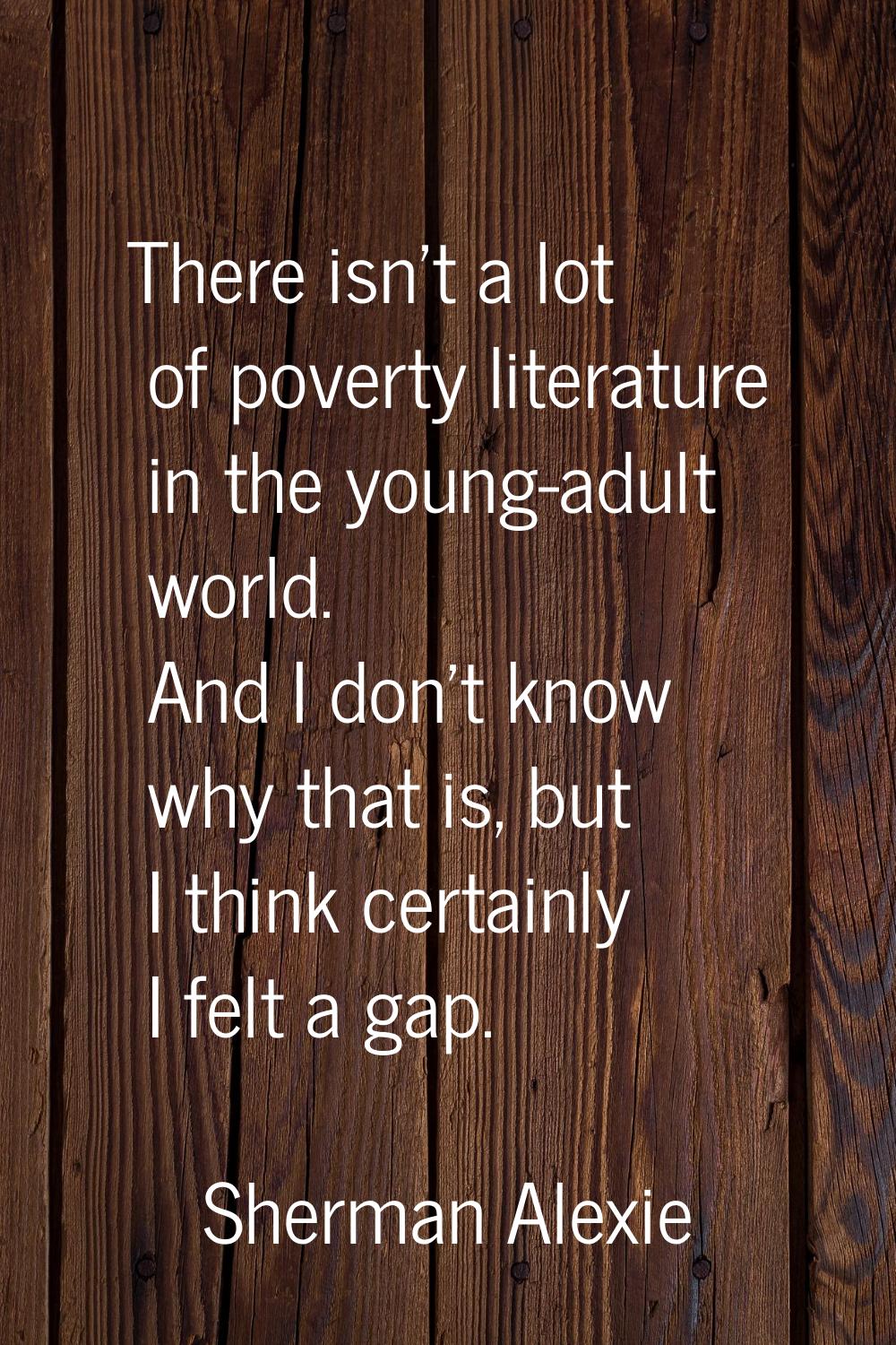 There isn't a lot of poverty literature in the young-adult world. And I don't know why that is, but