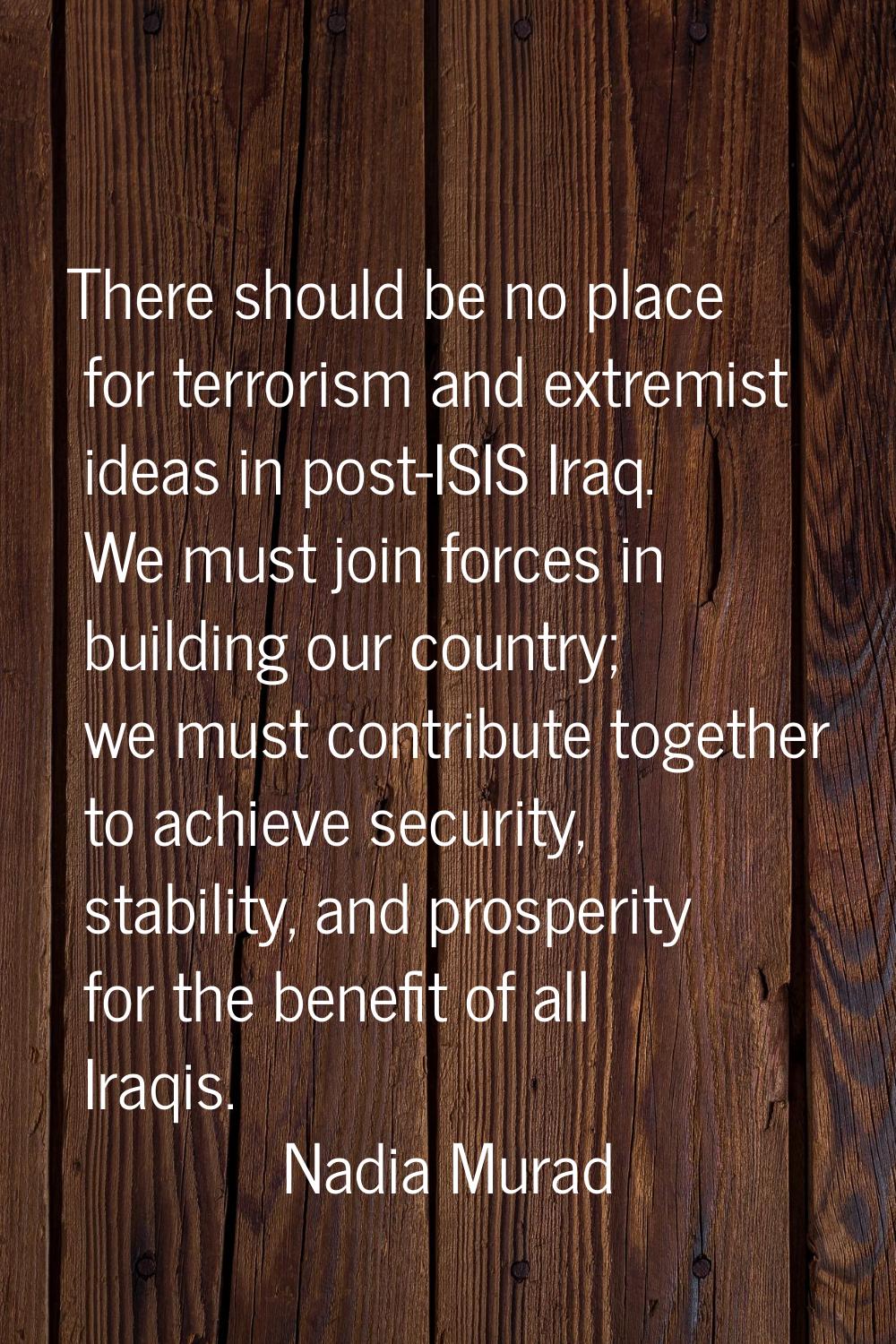 There should be no place for terrorism and extremist ideas in post-ISIS Iraq. We must join forces i