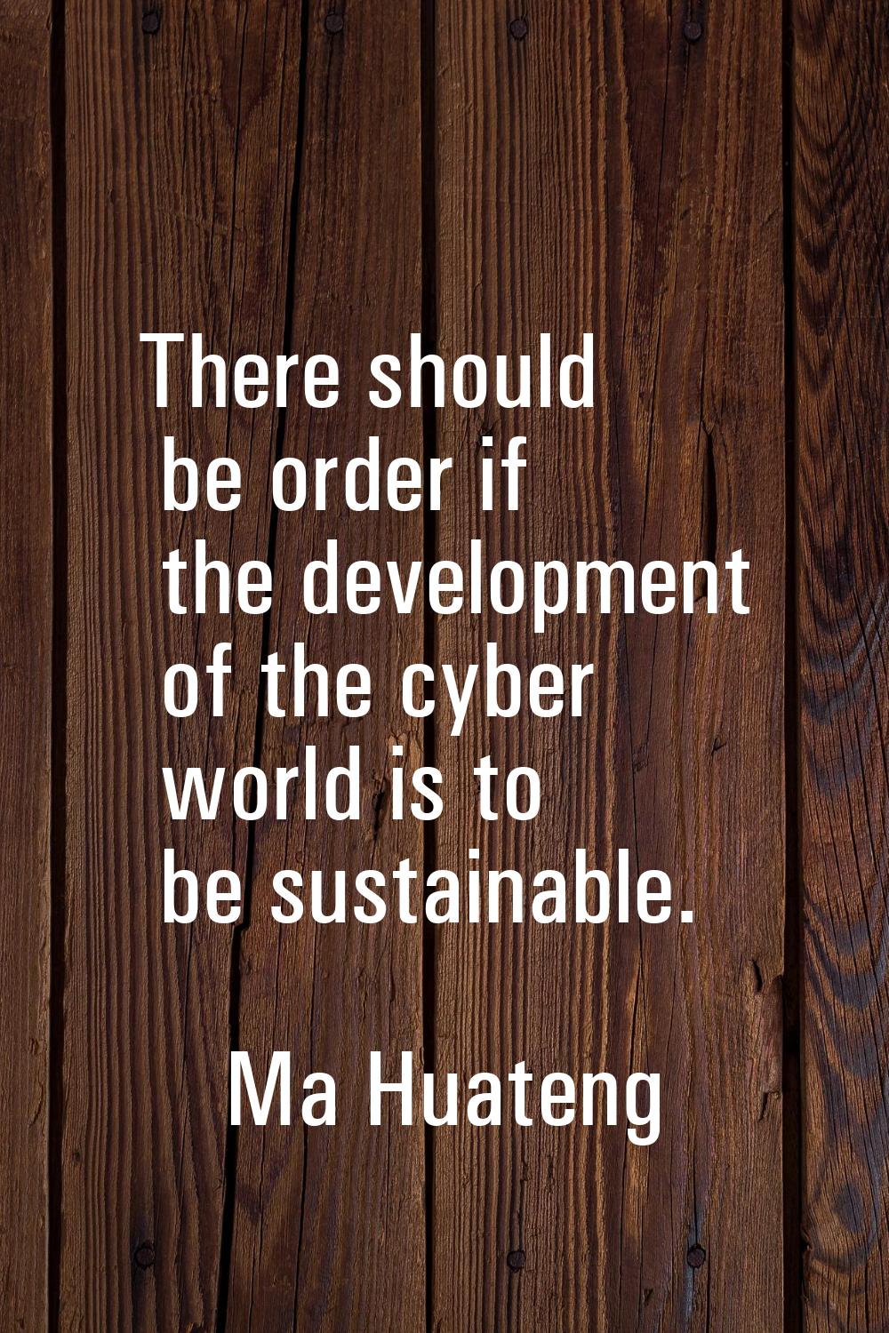 There should be order if the development of the cyber world is to be sustainable.