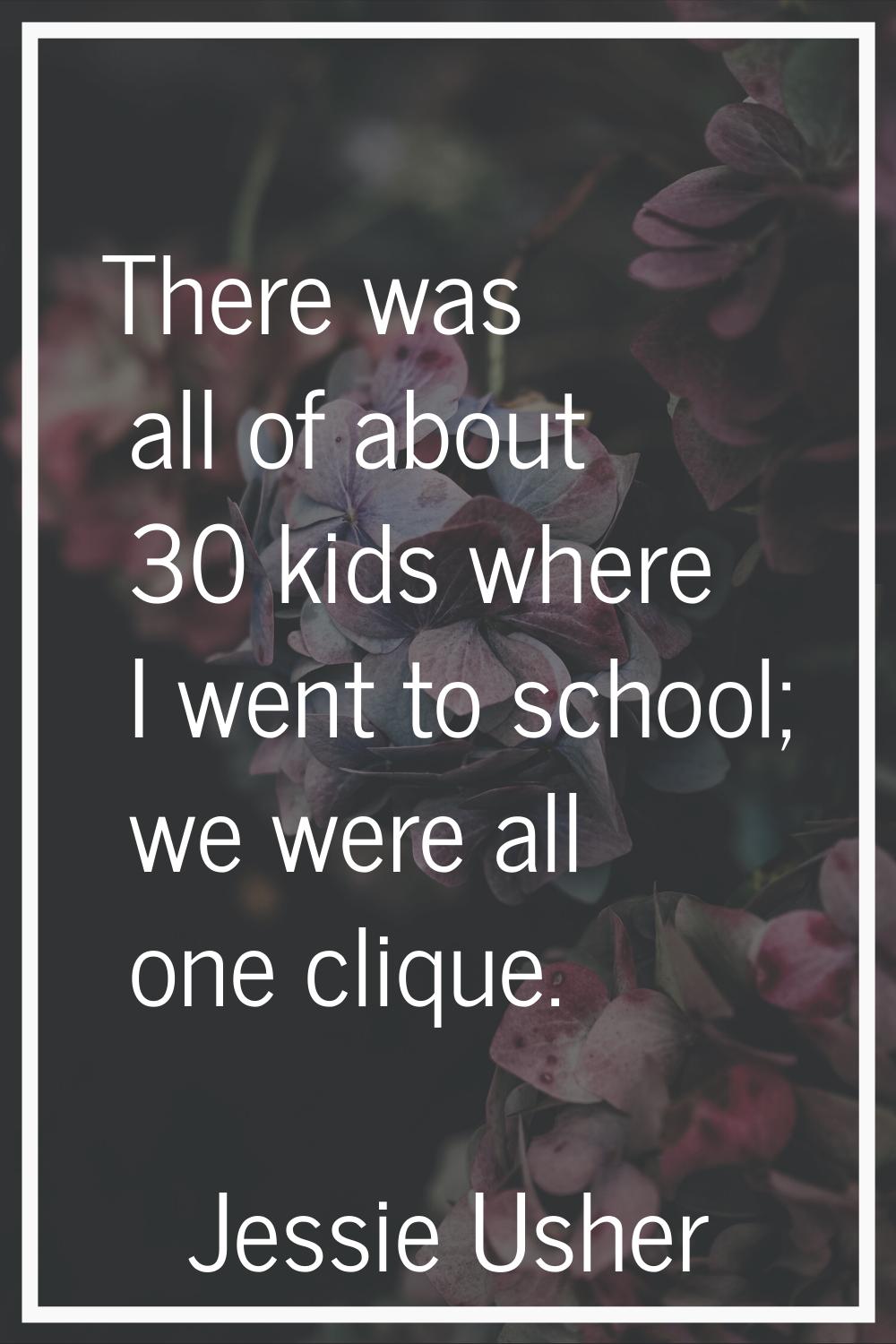 There was all of about 30 kids where I went to school; we were all one clique.
