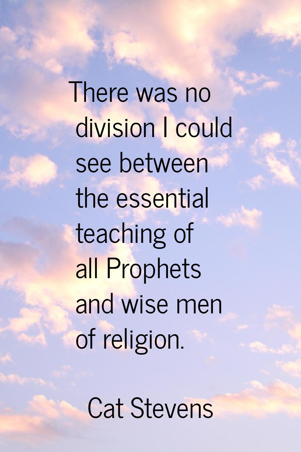 There was no division I could see between the essential teaching of all Prophets and wise men of re