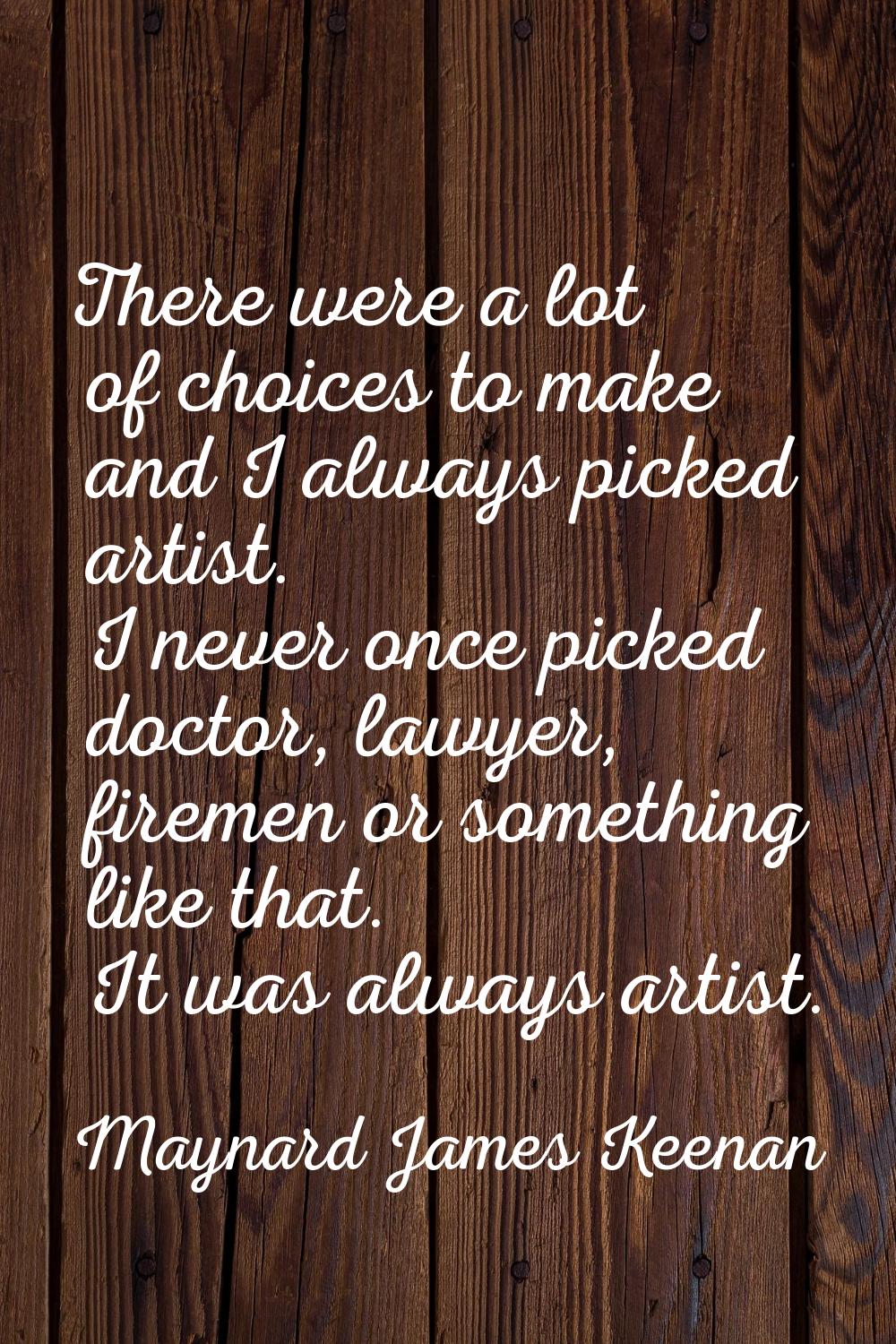 There were a lot of choices to make and I always picked artist. I never once picked doctor, lawyer,