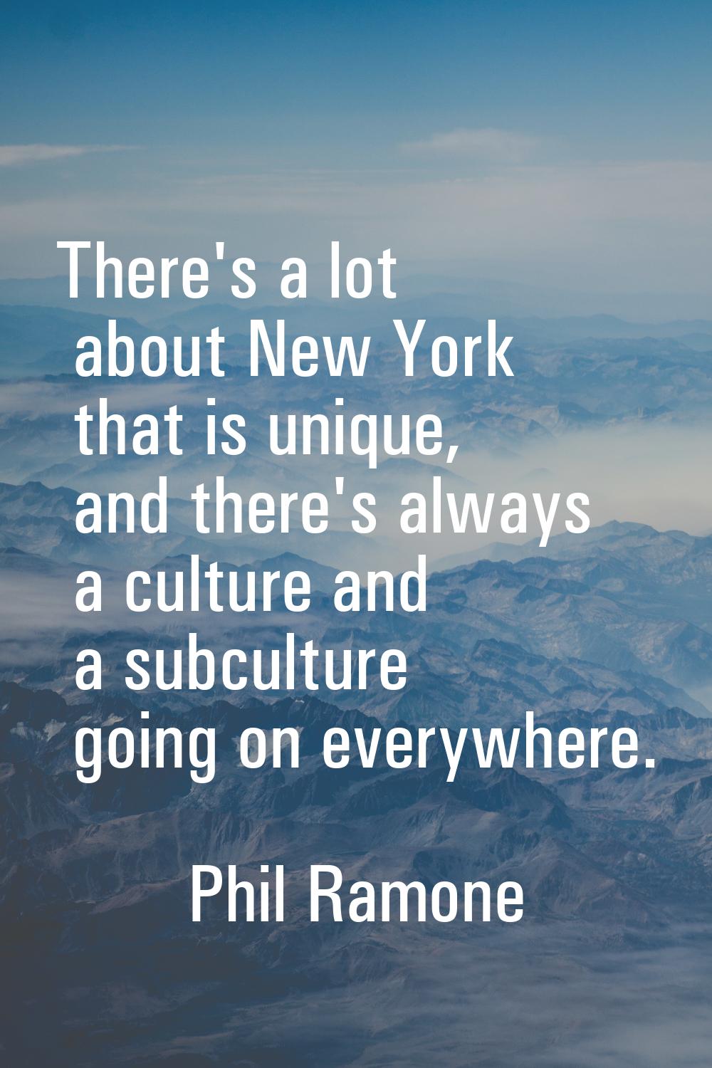 There's a lot about New York that is unique, and there's always a culture and a subculture going on