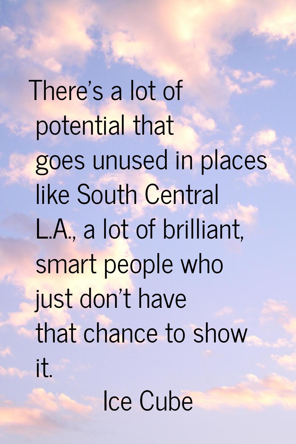 There's a lot of potential that goes unused in places like South Central L.A., a lot of brilliant, 