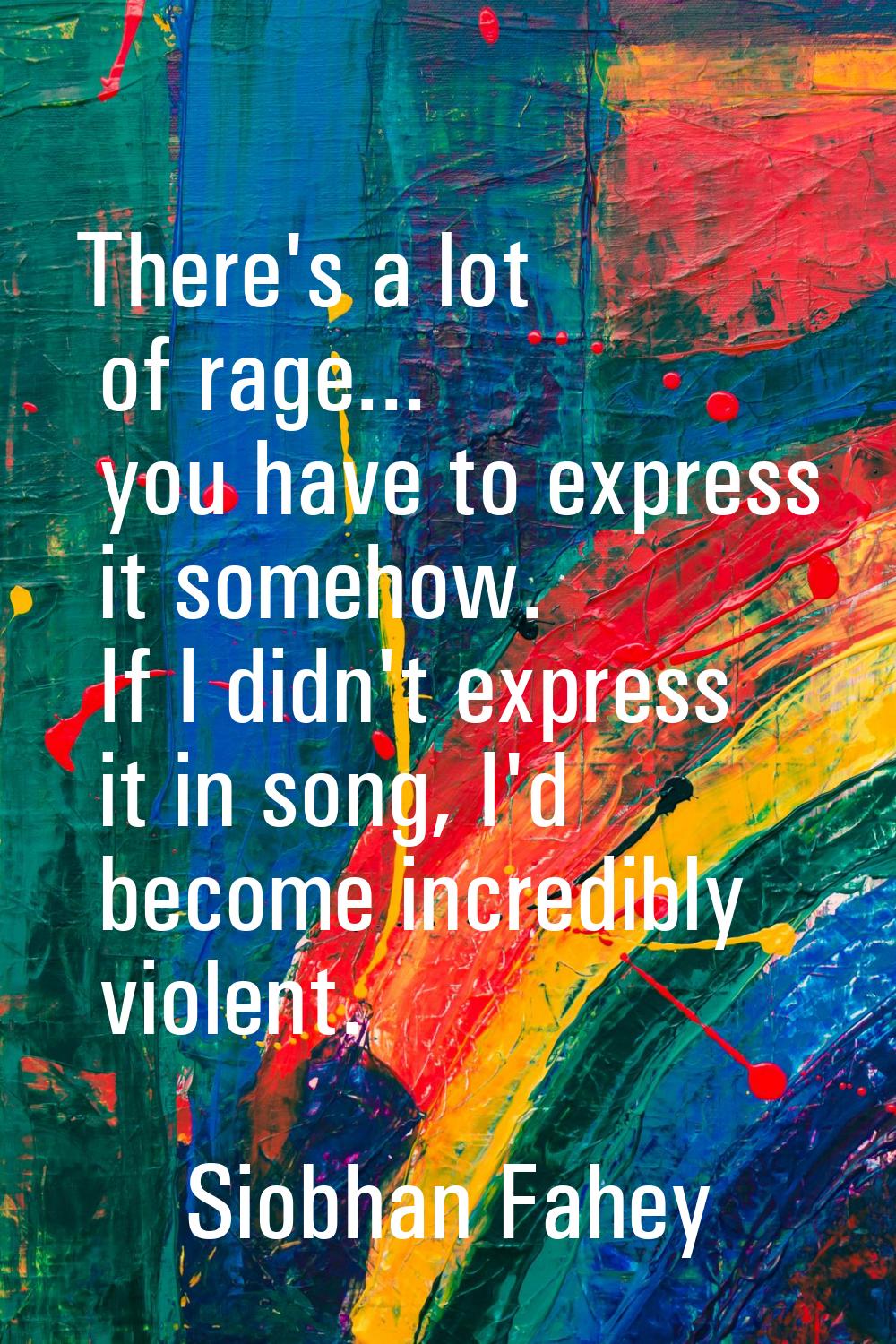 There's a lot of rage... you have to express it somehow. If I didn't express it in song, I'd become