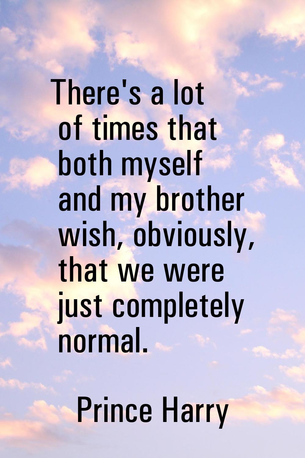 There's a lot of times that both myself and my brother wish, obviously, that we were just completel