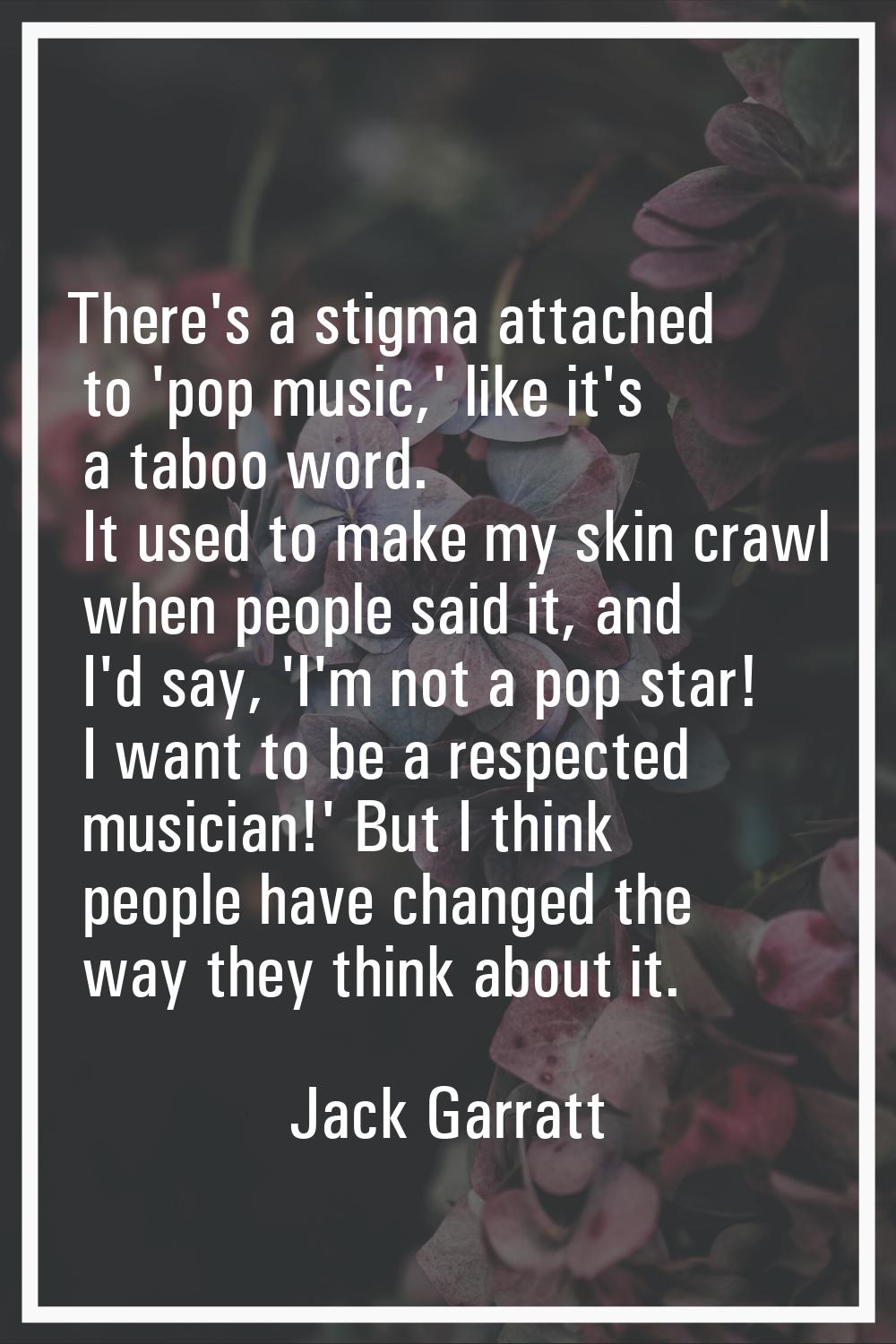 There's a stigma attached to 'pop music,' like it's a taboo word. It used to make my skin crawl whe