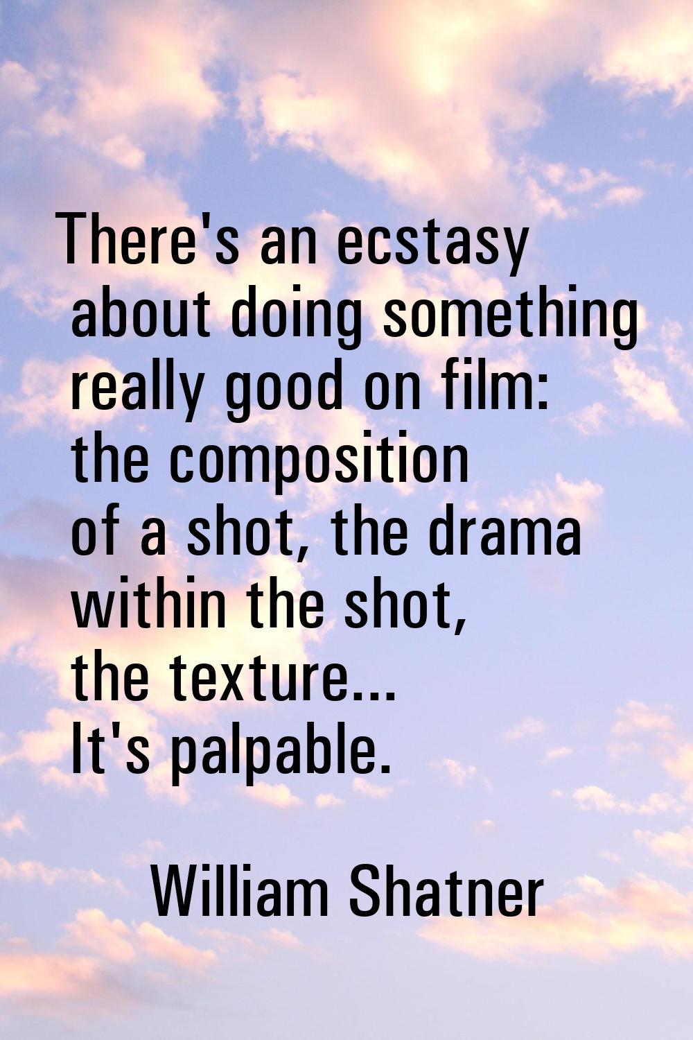 There's an ecstasy about doing something really good on film: the composition of a shot, the drama 