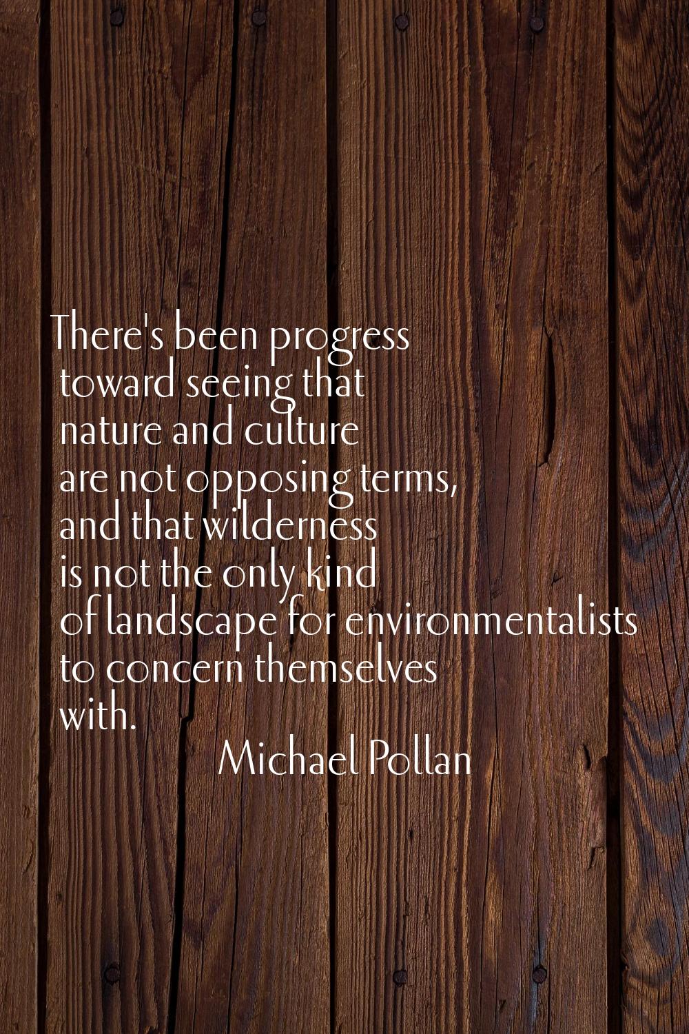 There's been progress toward seeing that nature and culture are not opposing terms, and that wilder