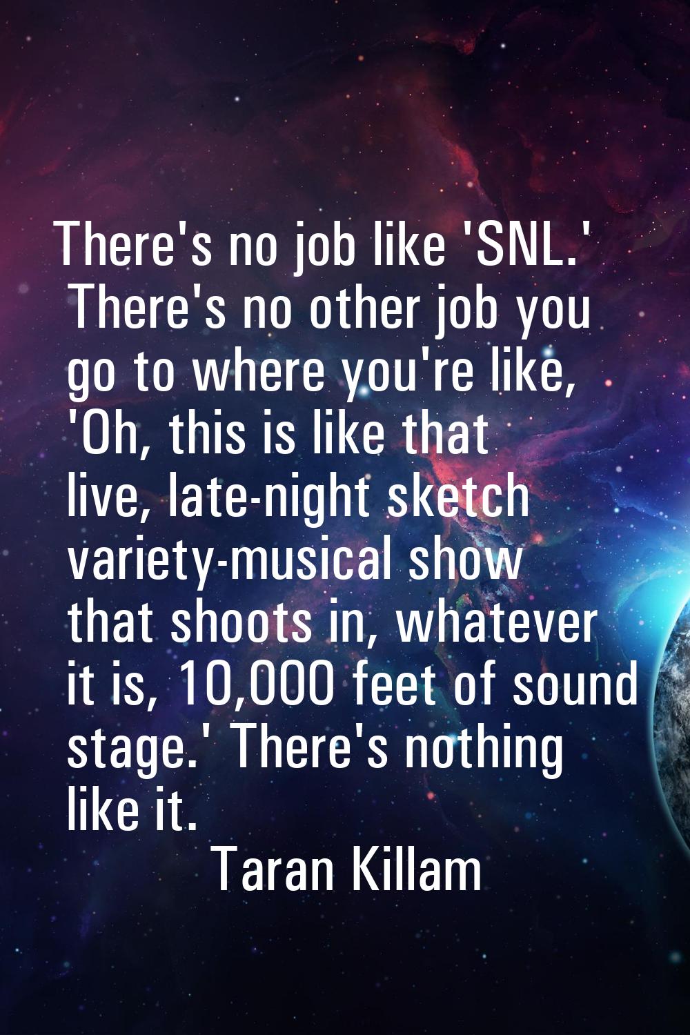 There's no job like 'SNL.' There's no other job you go to where you're like, 'Oh, this is like that