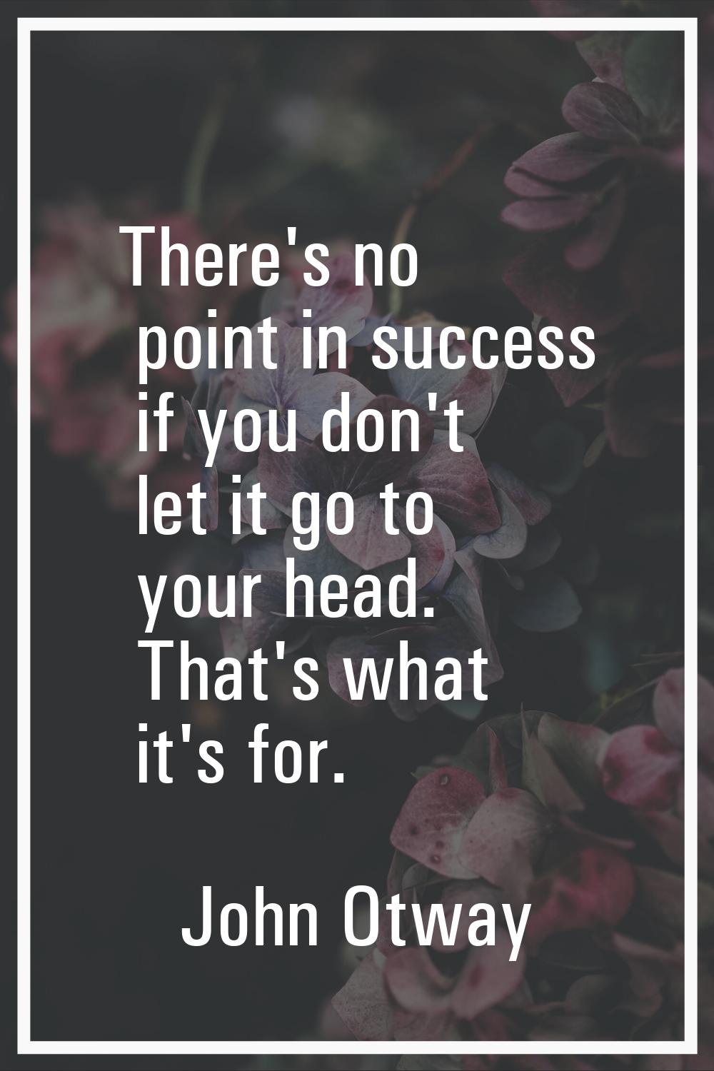 There's no point in success if you don't let it go to your head. That's what it's for.