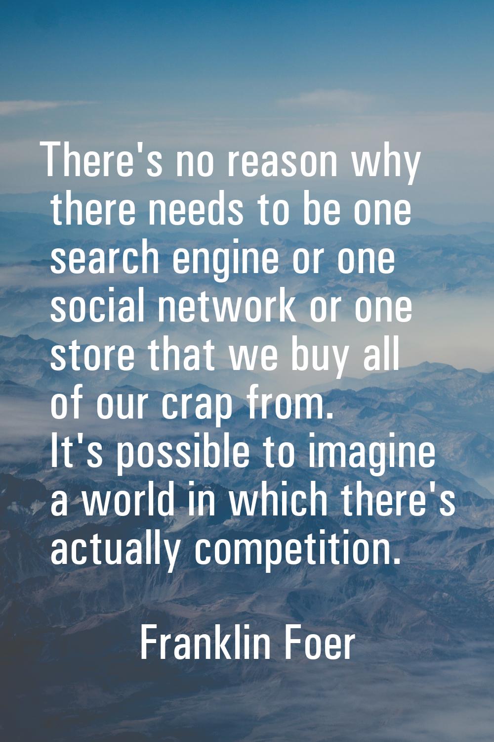 There's no reason why there needs to be one search engine or one social network or one store that w