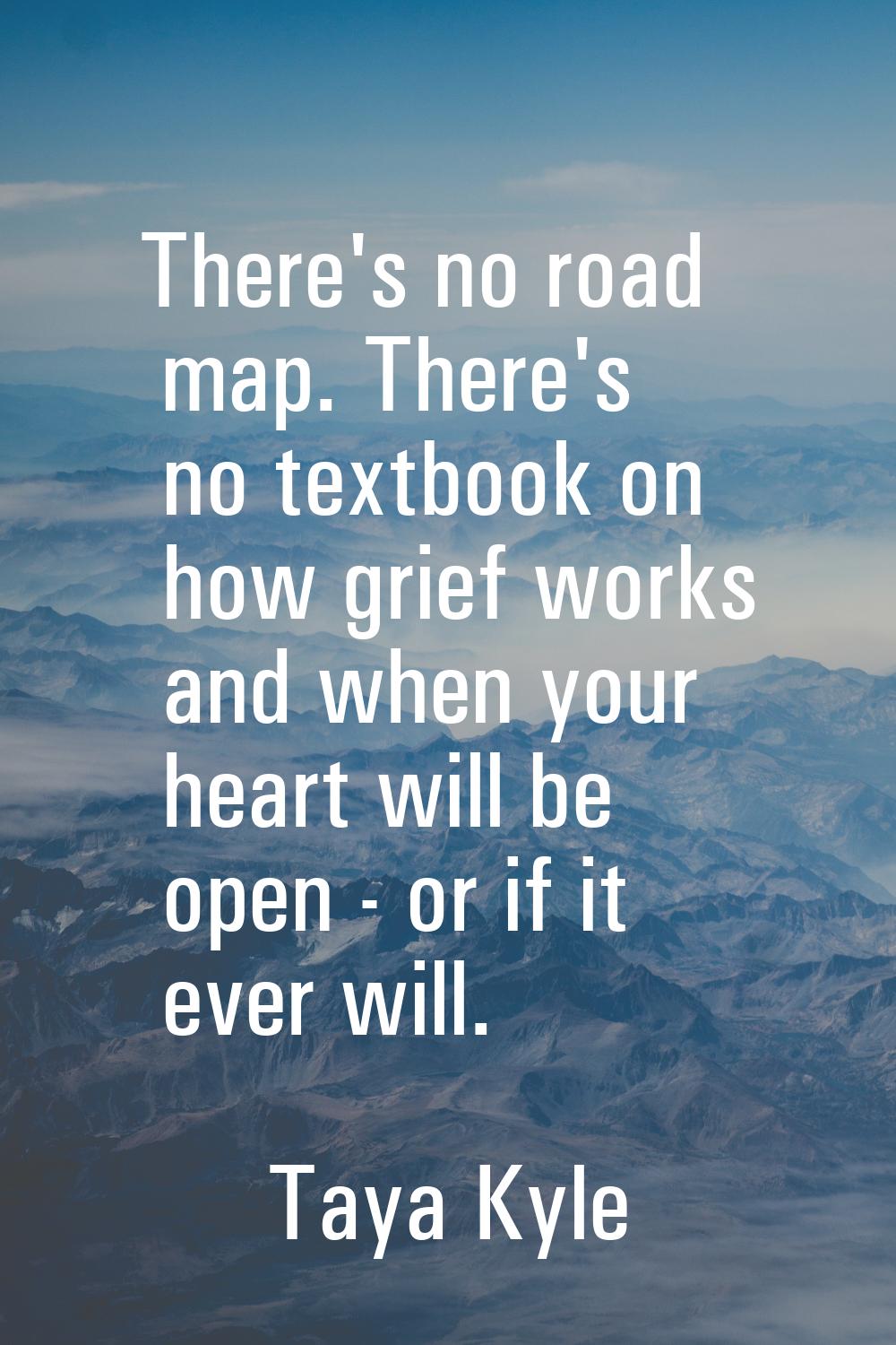 There's no road map. There's no textbook on how grief works and when your heart will be open - or i