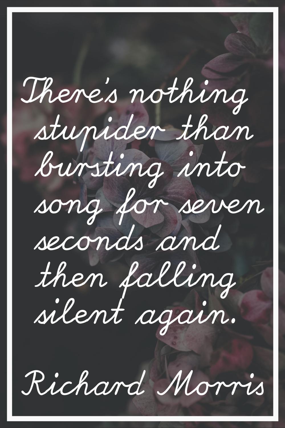 There's nothing stupider than bursting into song for seven seconds and then falling silent again.