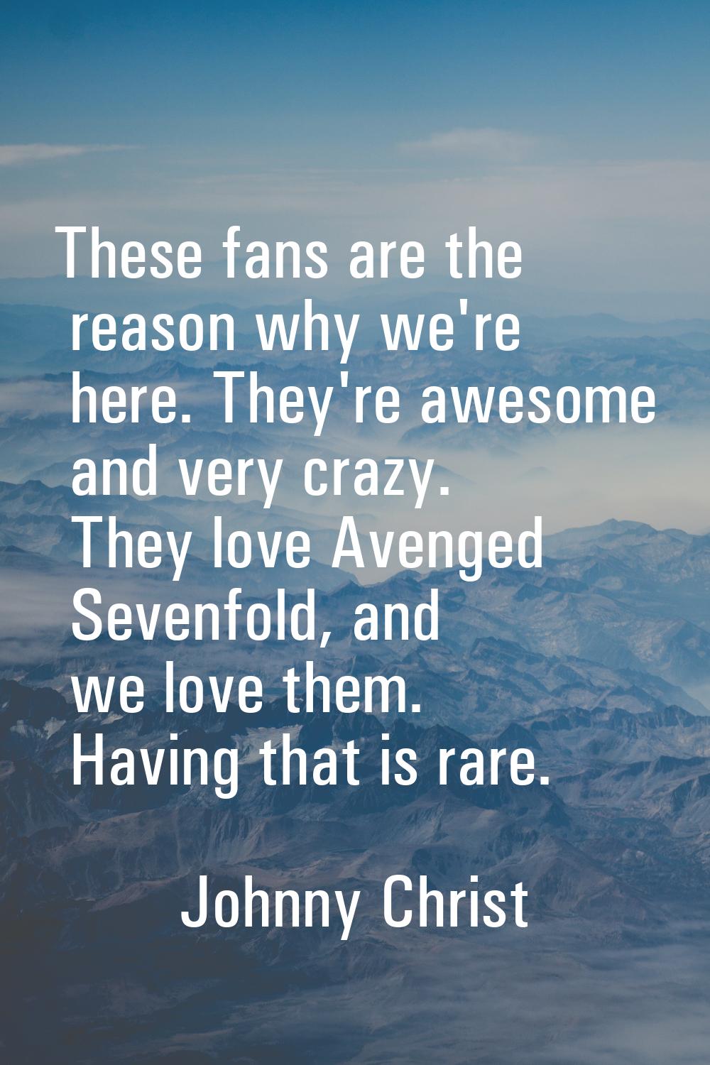 These fans are the reason why we're here. They're awesome and very crazy. They love Avenged Sevenfo