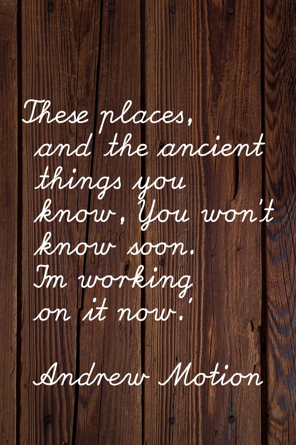 These places, and the ancient things you know, You won't know soon. I'm working on it now.'