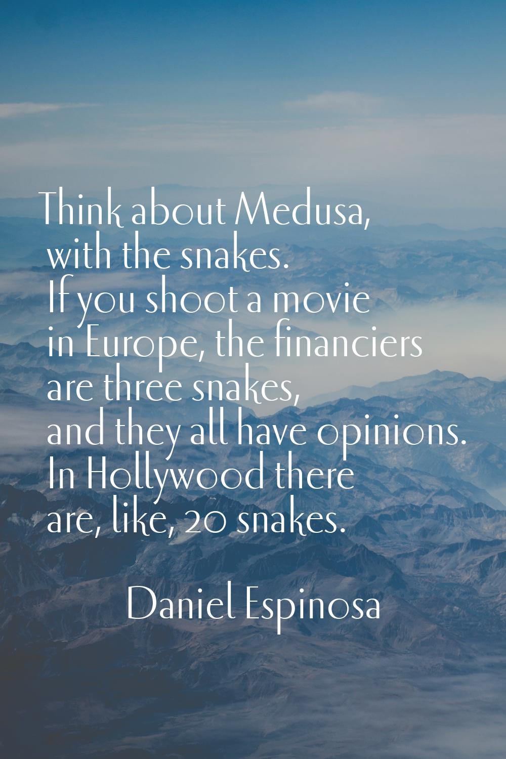 Think about Medusa, with the snakes. If you shoot a movie in Europe, the financiers are three snake