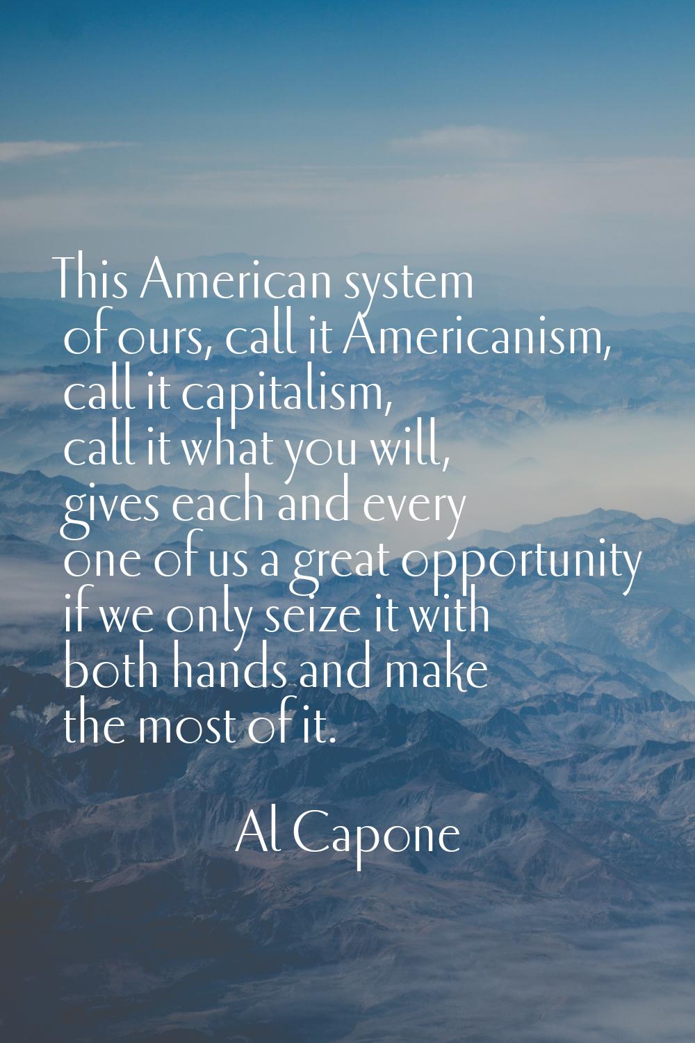 This American system of ours, call it Americanism, call it capitalism, call it what you will, gives