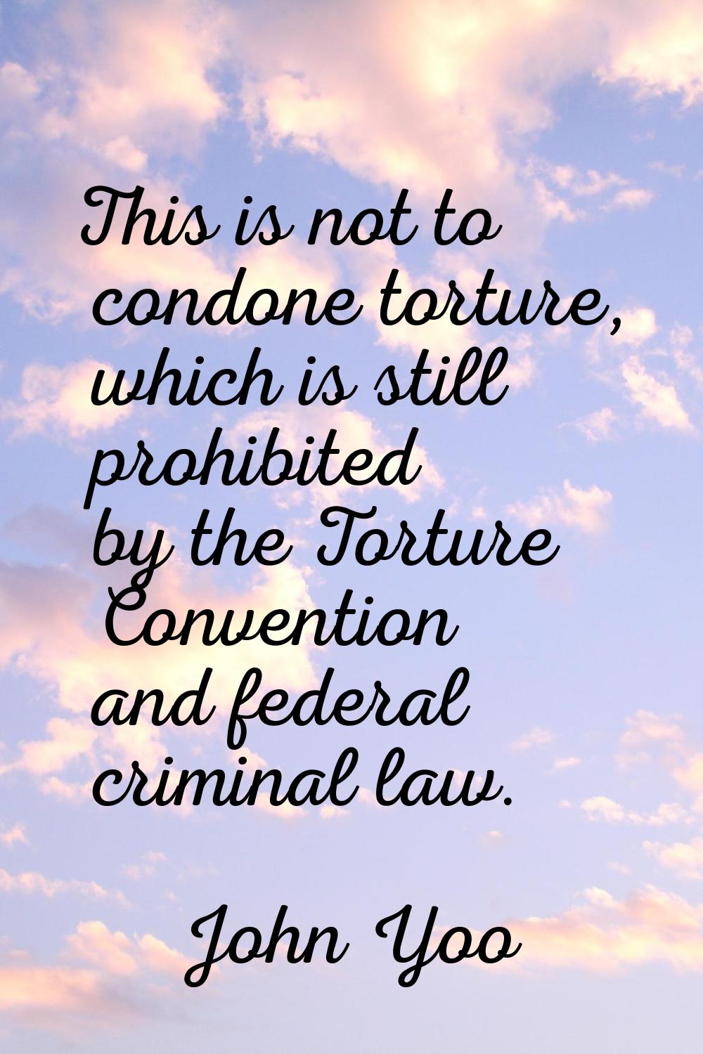 This is not to condone torture, which is still prohibited by the Torture Convention and federal cri
