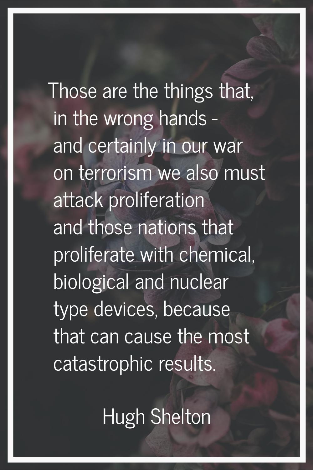 Those are the things that, in the wrong hands - and certainly in our war on terrorism we also must 