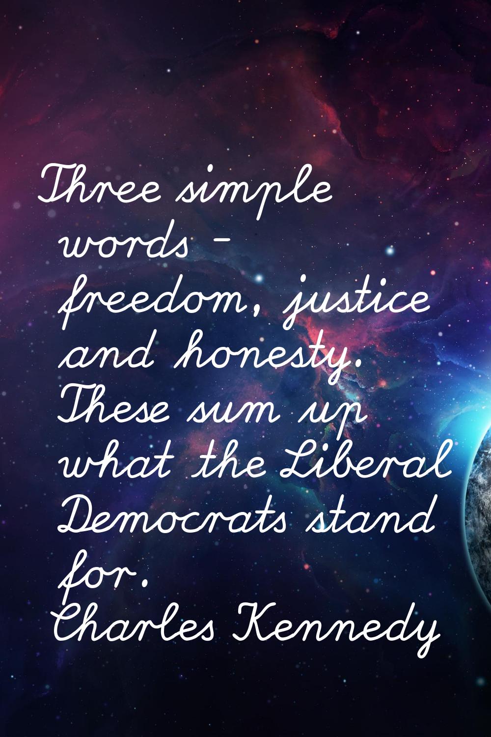 Three simple words - freedom, justice and honesty. These sum up what the Liberal Democrats stand fo