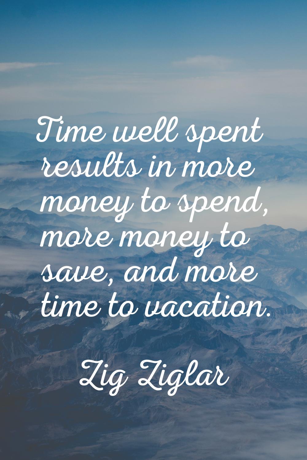 Time well spent results in more money to spend, more money to save, and more time to vacation.