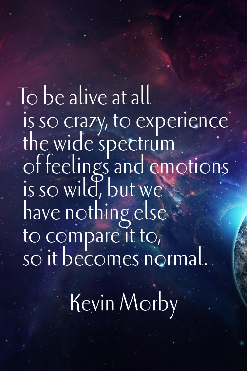 To be alive at all is so crazy, to experience the wide spectrum of feelings and emotions is so wild