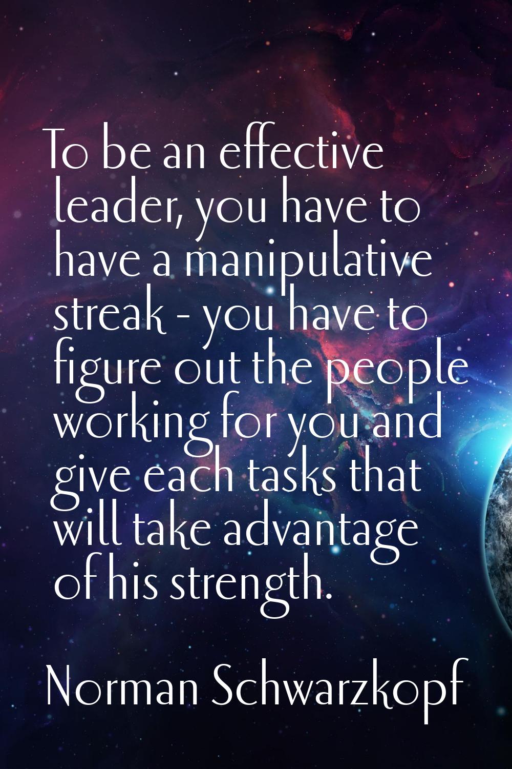 To be an effective leader, you have to have a manipulative streak - you have to figure out the peop