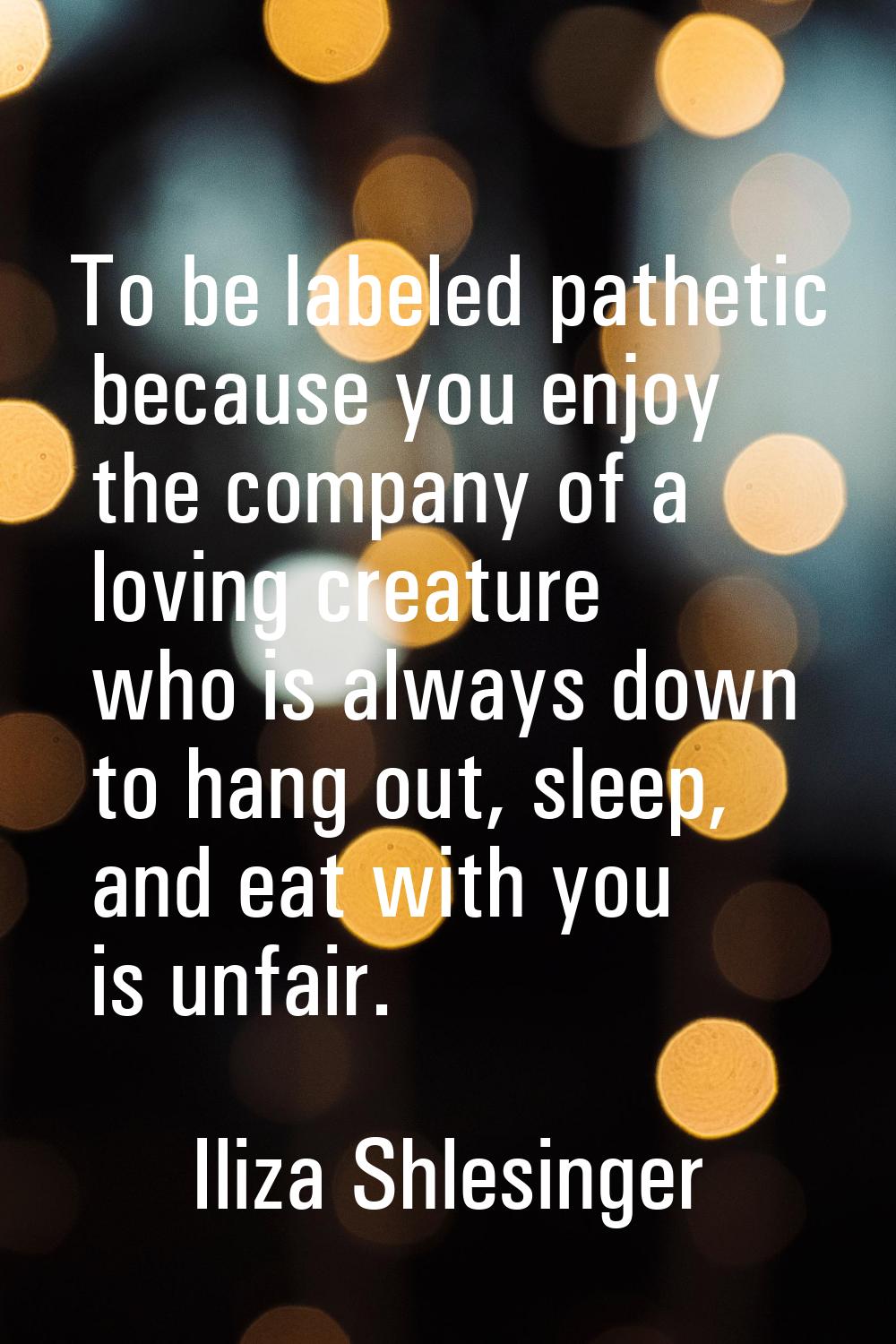To be labeled pathetic because you enjoy the company of a loving creature who is always down to han