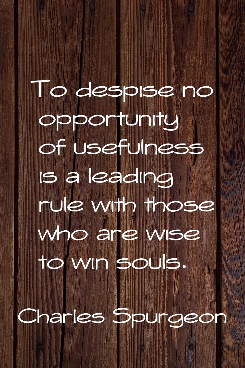 To despise no opportunity of usefulness is a leading rule with those who are wise to win souls.