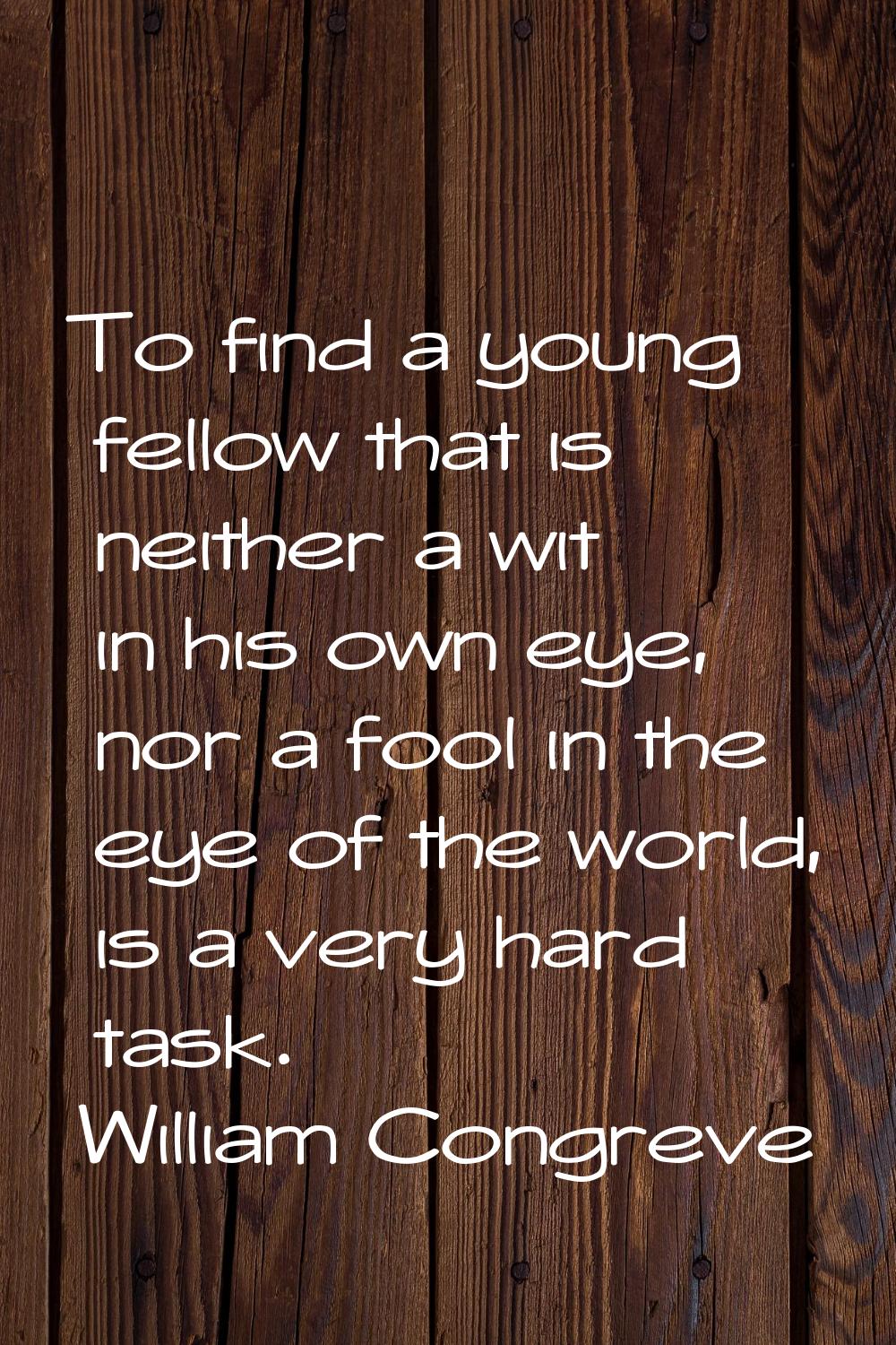 To find a young fellow that is neither a wit in his own eye, nor a fool in the eye of the world, is