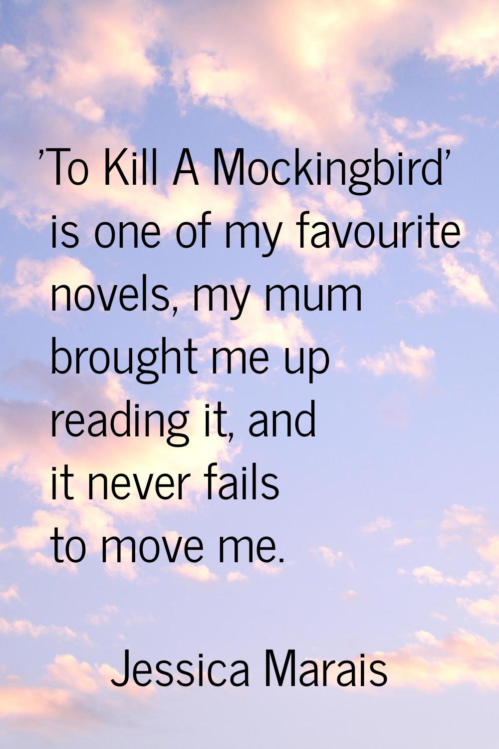 'To Kill A Mockingbird' is one of my favourite novels, my mum brought me up reading it, and it neve