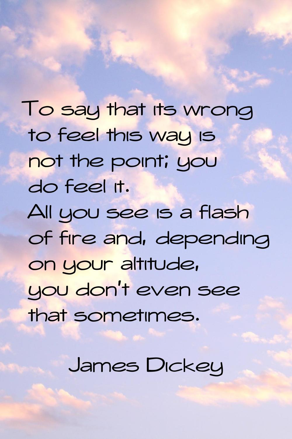 To say that its wrong to feel this way is not the point; you do feel it. All you see is a flash of 