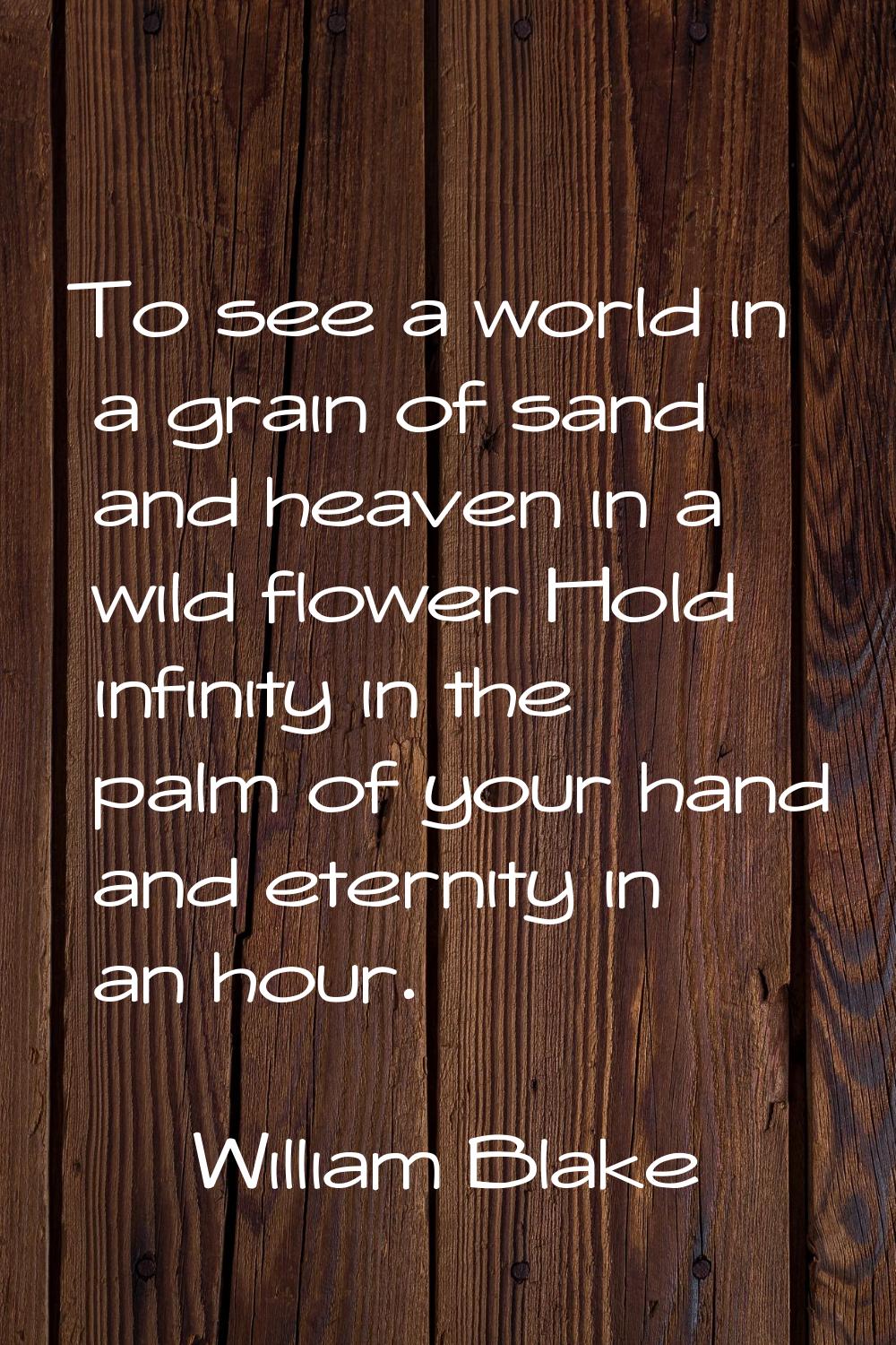To see a world in a grain of sand and heaven in a wild flower Hold infinity in the palm of your han