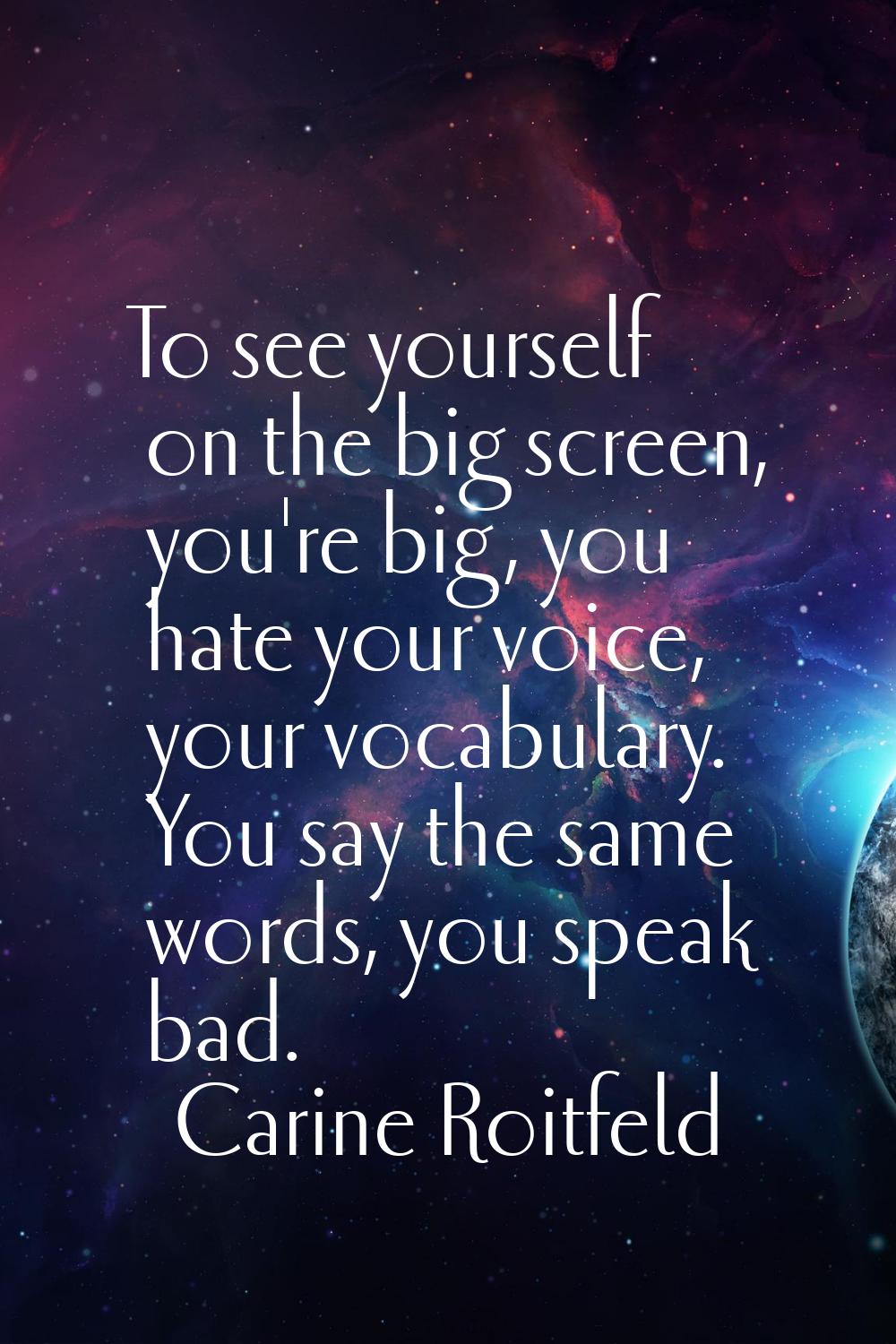 To see yourself on the big screen, you're big, you hate your voice, your vocabulary. You say the sa