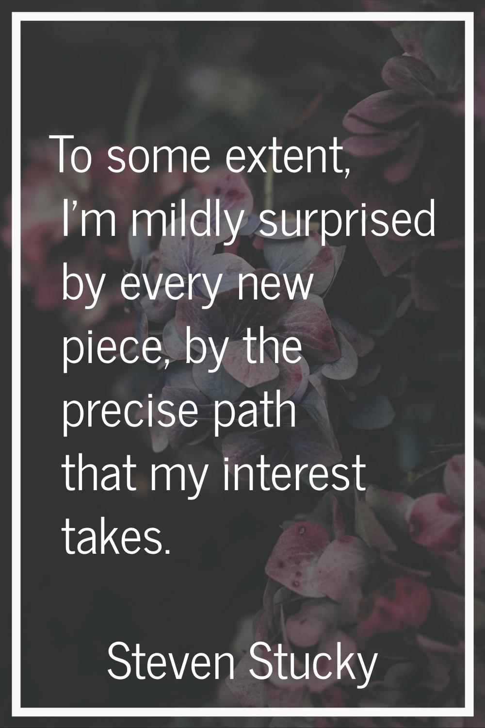 To some extent, I'm mildly surprised by every new piece, by the precise path that my interest takes