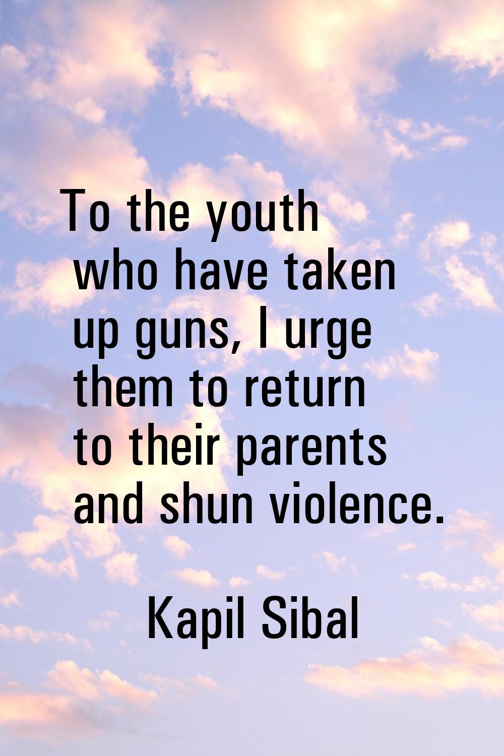 To the youth who have taken up guns, I urge them to return to their parents and shun violence.