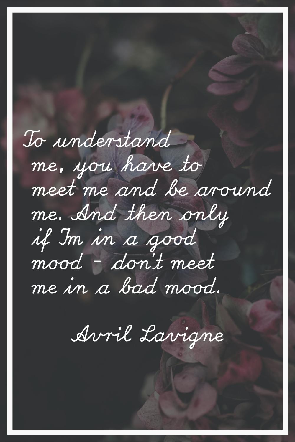 To understand me, you have to meet me and be around me. And then only if I'm in a good mood - don't