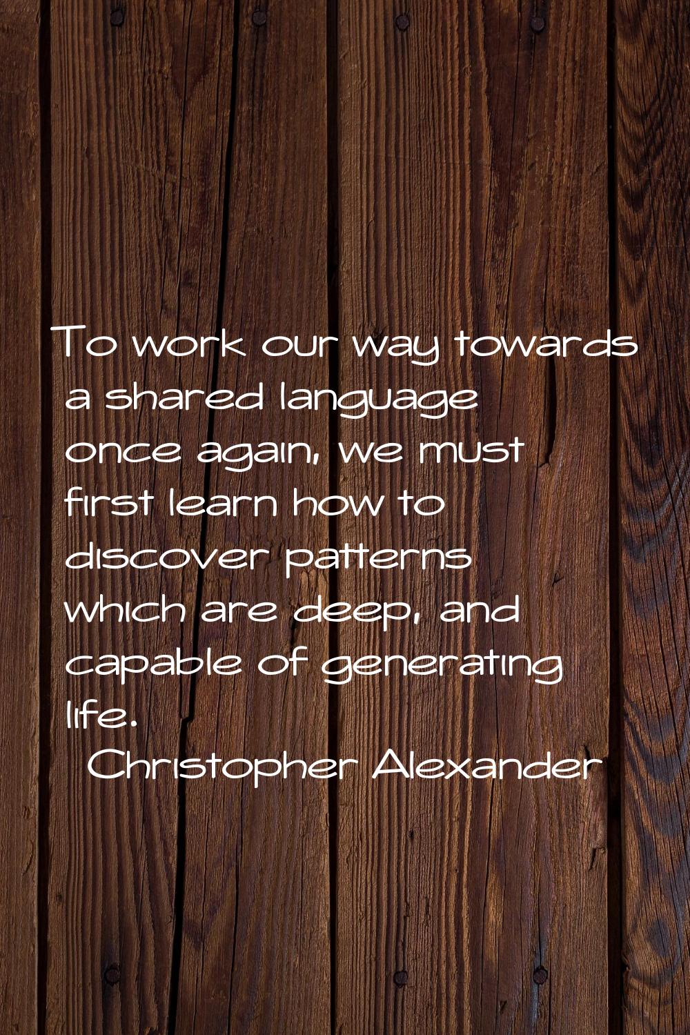 To work our way towards a shared language once again, we must first learn how to discover patterns 