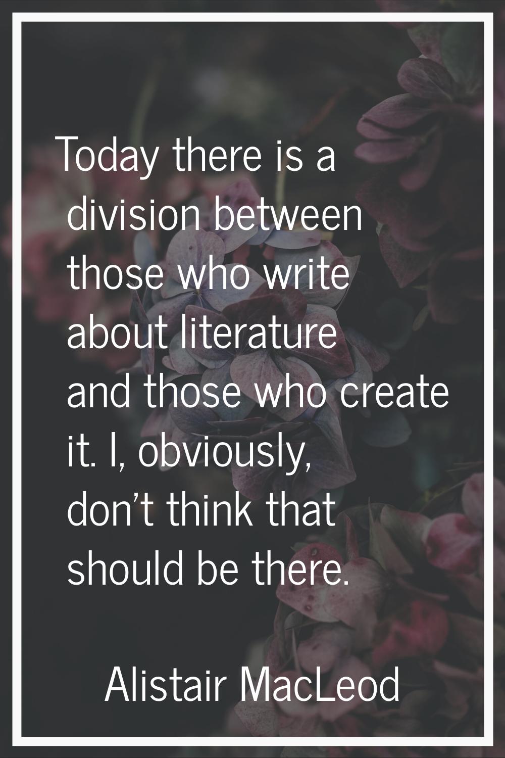 Today there is a division between those who write about literature and those who create it. I, obvi