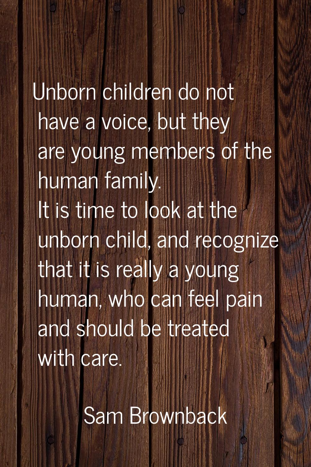 Unborn children do not have a voice, but they are young members of the human family. It is time to 