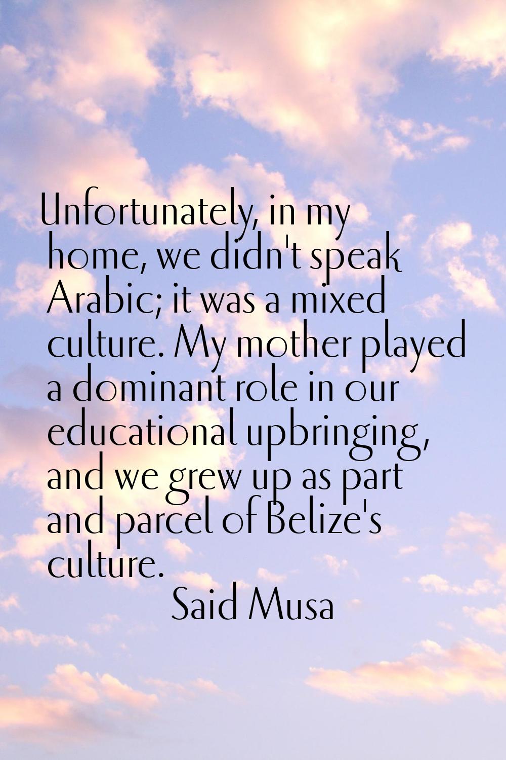 Unfortunately, in my home, we didn't speak Arabic; it was a mixed culture. My mother played a domin