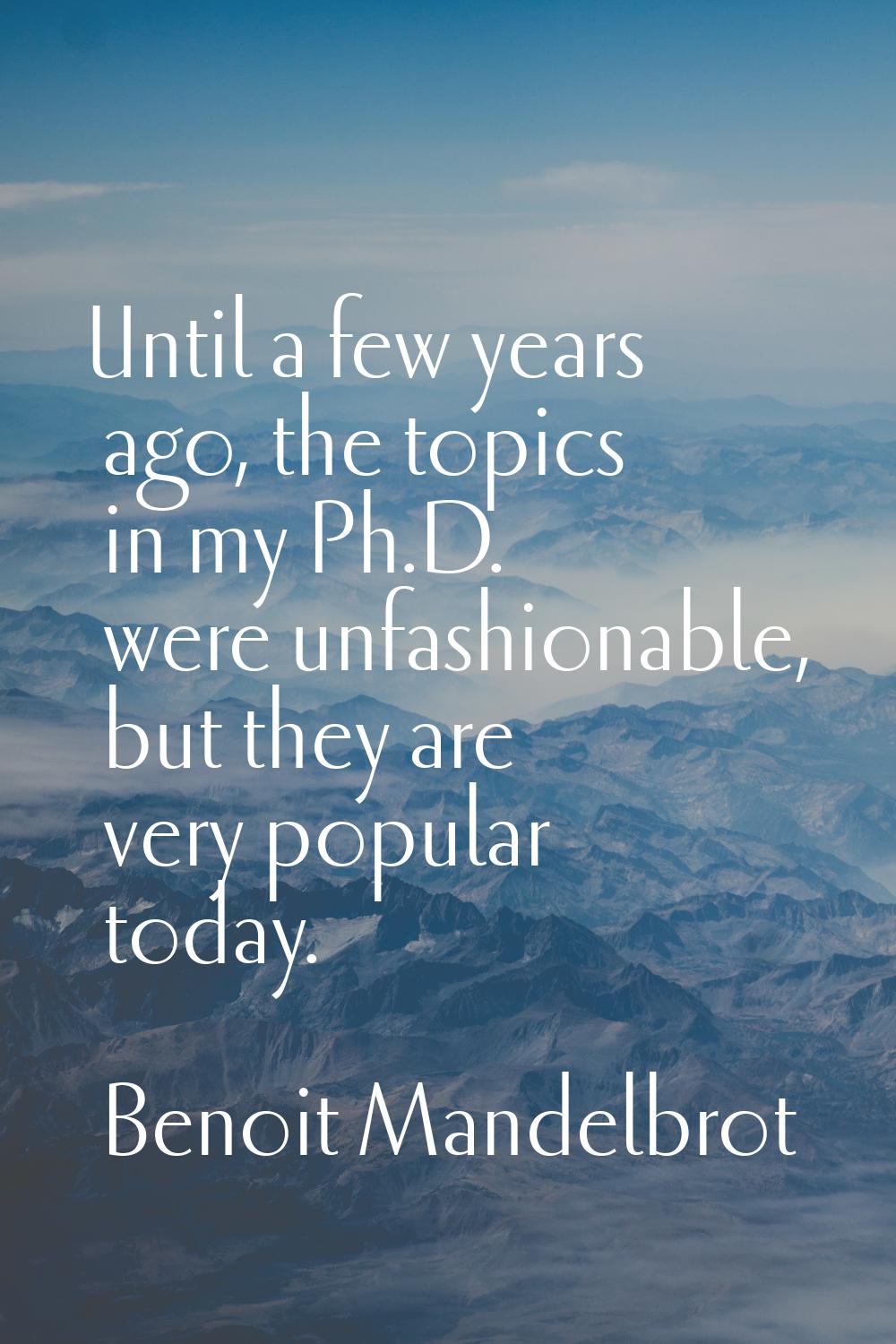 Until a few years ago, the topics in my Ph.D. were unfashionable, but they are very popular today.