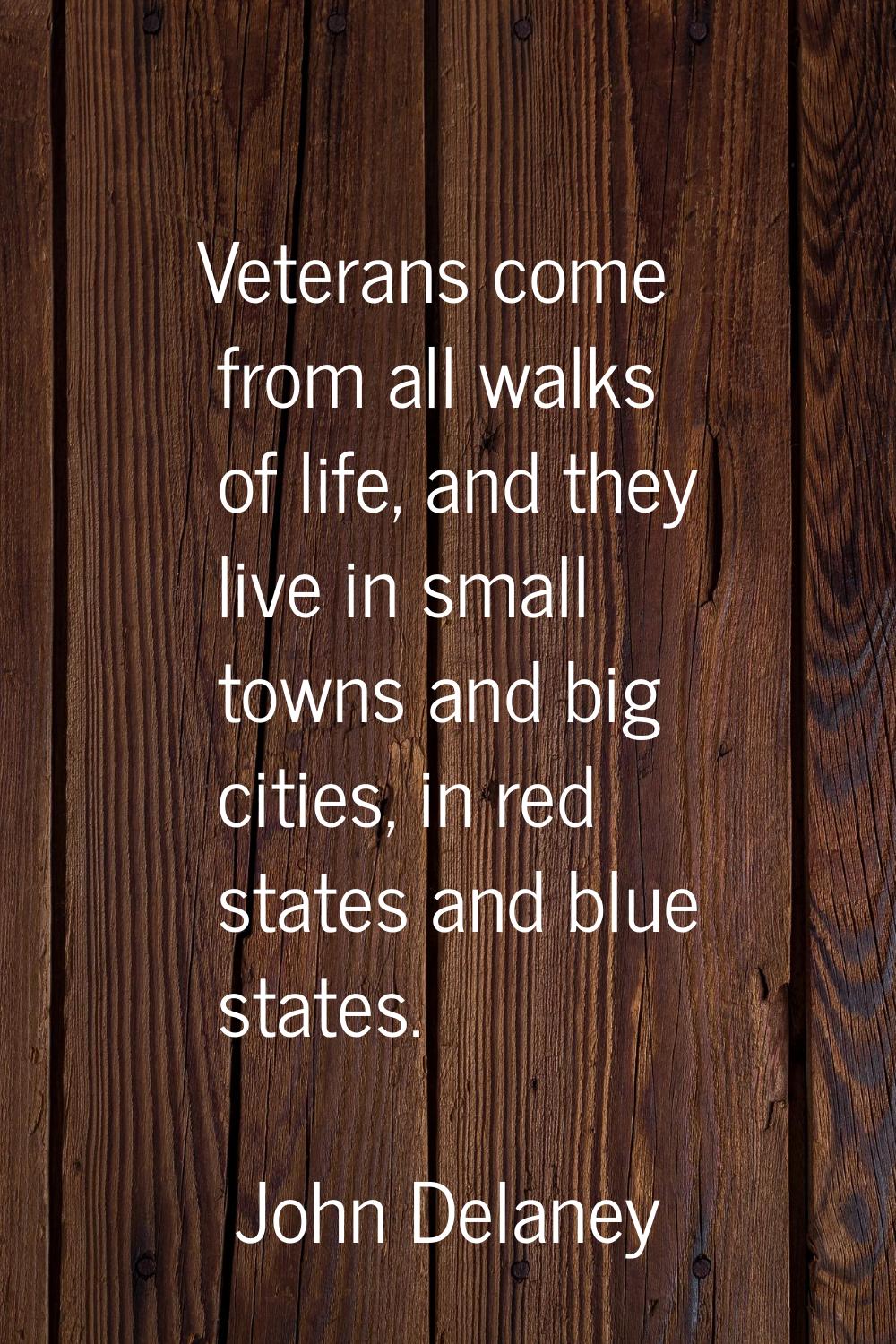 Veterans come from all walks of life, and they live in small towns and big cities, in red states an