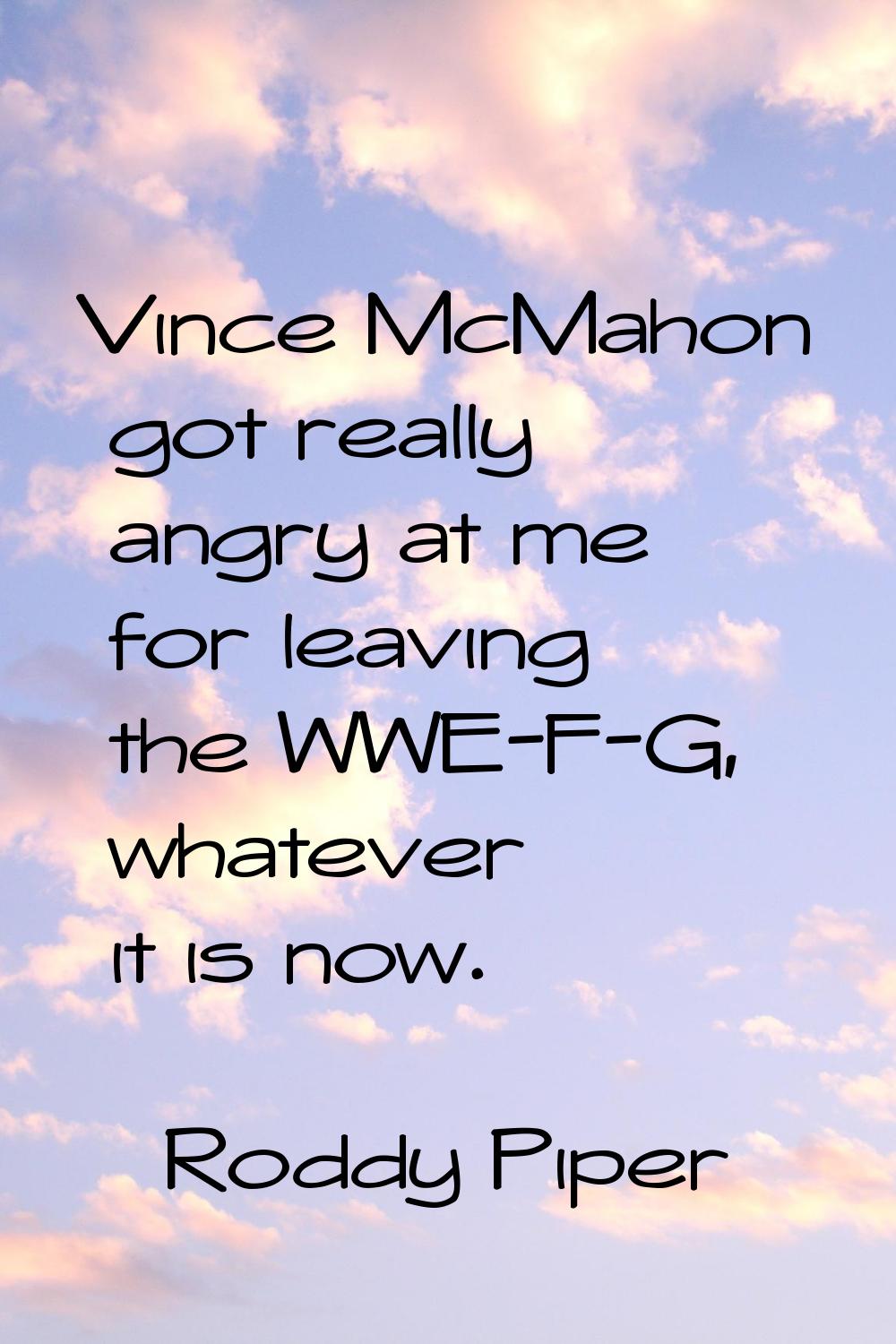 Vince McMahon got really angry at me for leaving the WWE-F-G, whatever it is now.