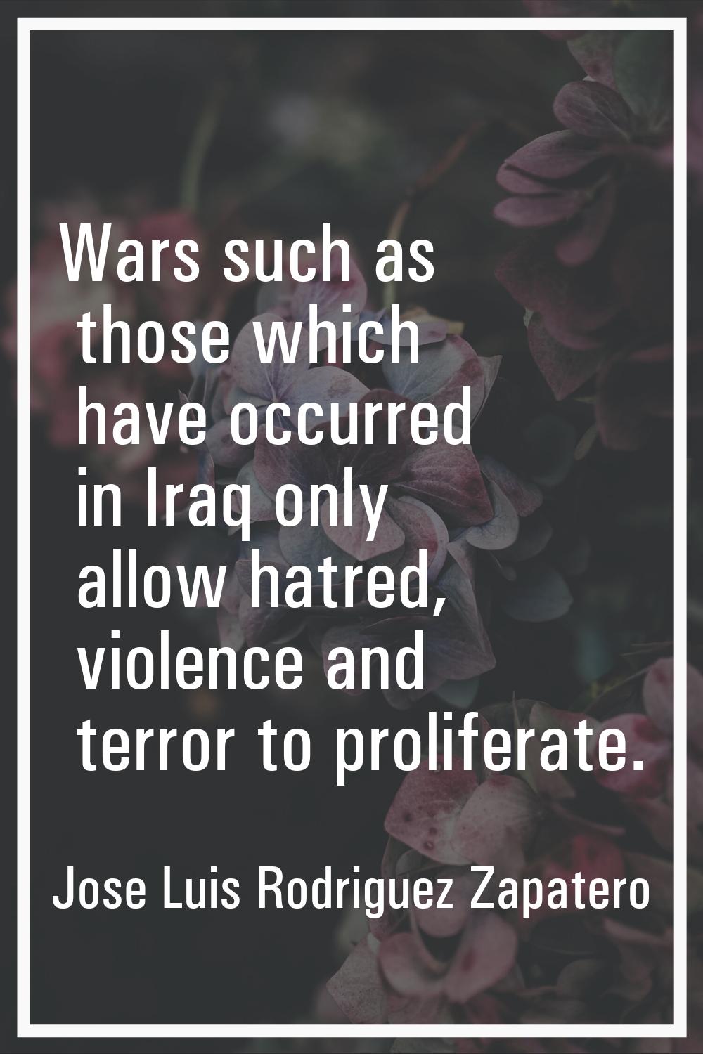 Wars such as those which have occurred in Iraq only allow hatred, violence and terror to proliferat
