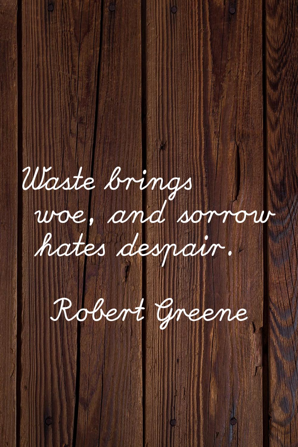 Waste brings woe, and sorrow hates despair.