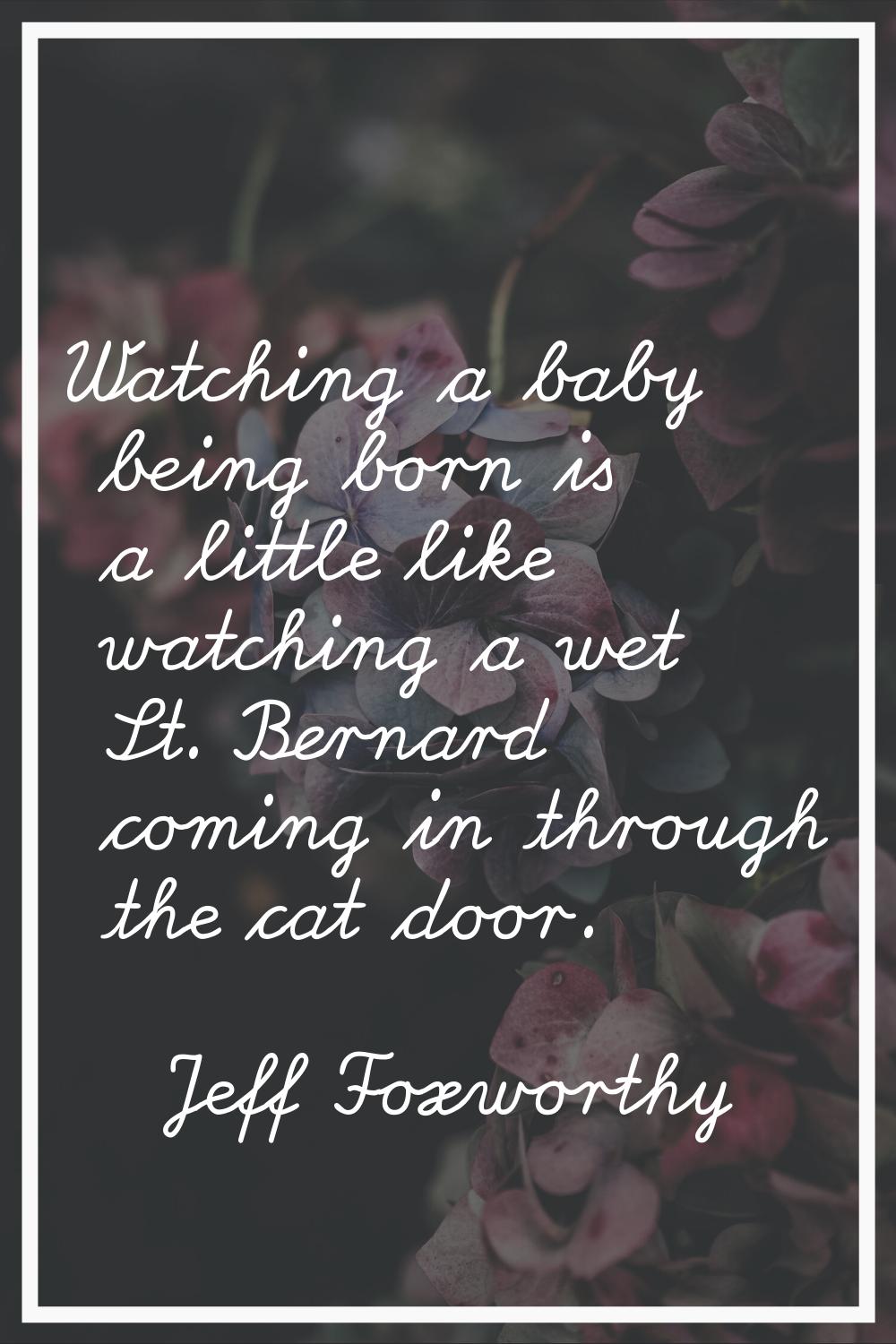 Watching a baby being born is a little like watching a wet St. Bernard coming in through the cat do
