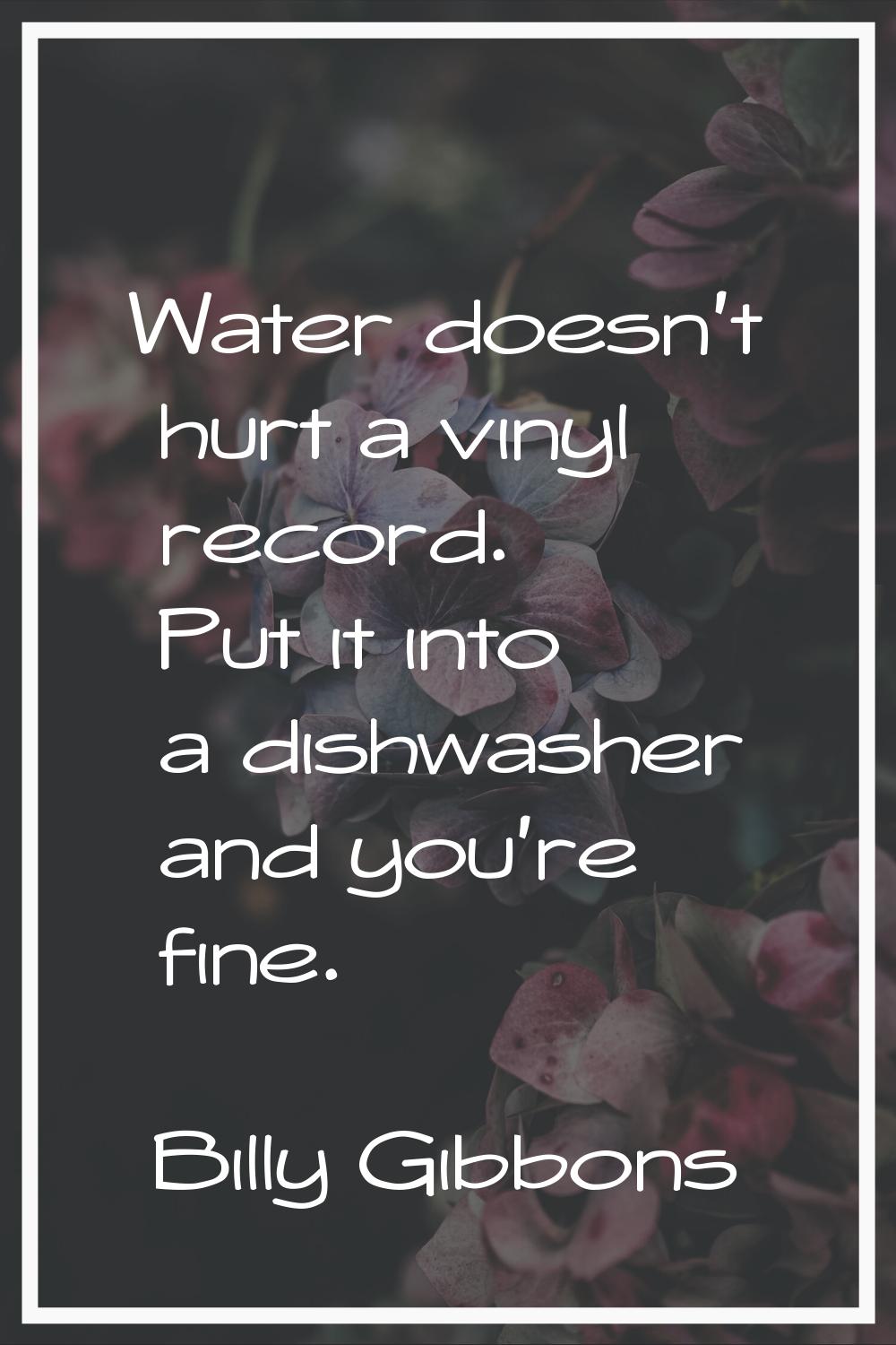 Water doesn't hurt a vinyl record. Put it into a dishwasher and you're fine.